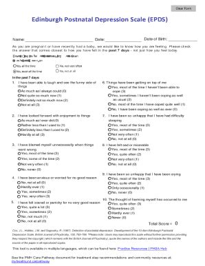 Edinburgh Postnatal Depression Scale Form - Blank Fillable Template ...