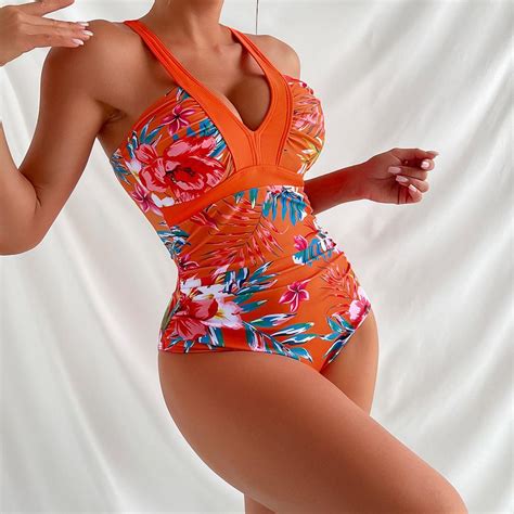 Cheap Women Flower Print Bikini Sexy High Waist Bathing Suit Beach ...