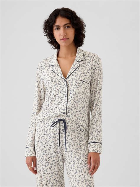 Gap Modal Pajama Shirt In Navy Blue And Pink Floral | ModeSens