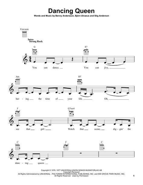 Dancing Queen by ABBA Sheet Music for Ukulele at Sheet Music Direct
