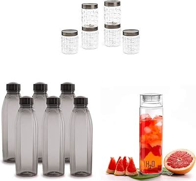 Cello H2O Glass Fridge Water Bottle with Plastic Cap, Set of 6, 920ml ...