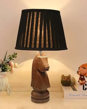 Buy Homesake® Chess Bedside Table Desk Lamp Rustic Wood Base Fabric ...
