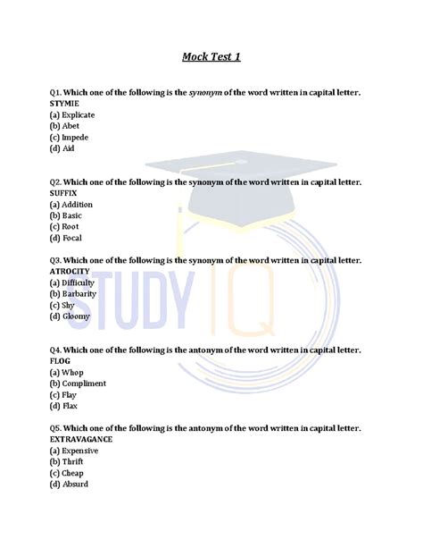 Mock Test 1 (Eng) - Synonyms, Antonyms & Sentence Errors - Studocu