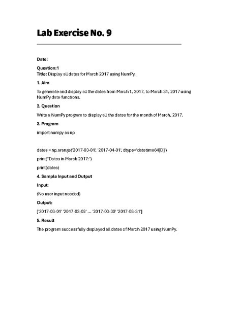 Lab Exercises PPS9 & PPS10: NumPy and Pandas Programming Tasks - Studocu