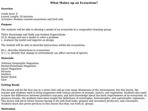 Ecosystem Lesson Plan 的图像结果