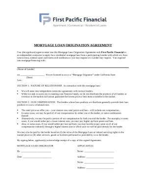 Mortgage Loan Origination Agreement - Blank Fillable Template | Fill ...