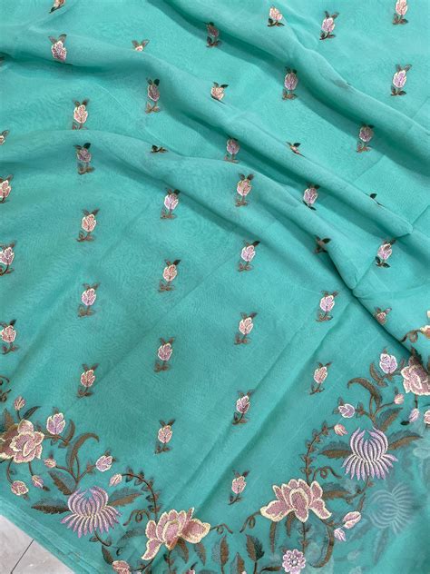 Pure Georgette Chikankari Handloom Banarasi Saree | The Handlooms