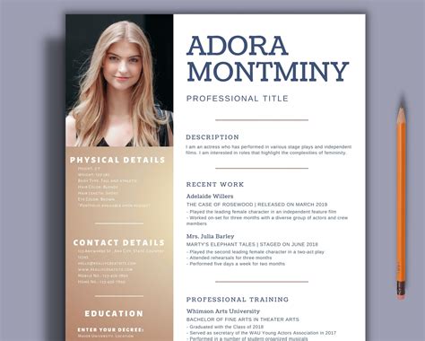 Actress & Actor Resume Template With Photo for Word, Acting Resume ...
