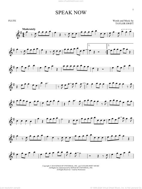 Speak Now sheet music for flute solo (PDF-interactive)