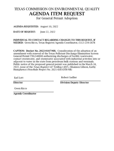 Fillable Online for General Permit Adoption - Texas Commission on ...