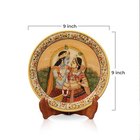 Radha Krishna, Gold Leaf 9 Inch Marble Decorative Plate - Handicraft B ...