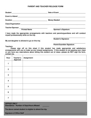 Fillable Online PARENT AND TEACHER RELEASE FORM - Bronaugh Schools Fax ...