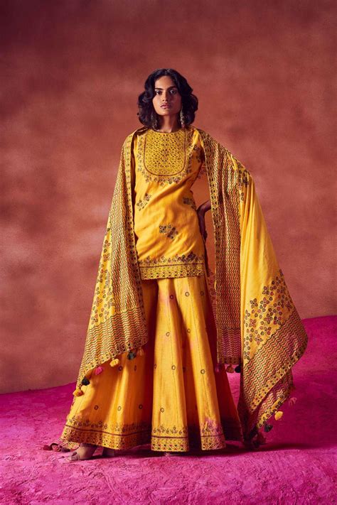 Yellow Short Kurti With Sharara & Dupatta – Punit Balana