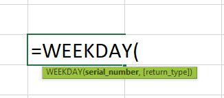 Weekday Function in Excel 的图像结果