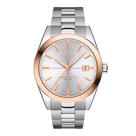 Tissot Gentleman Powermatic 80 Silicium Solid 18K Gold bezel T92740741 ...
