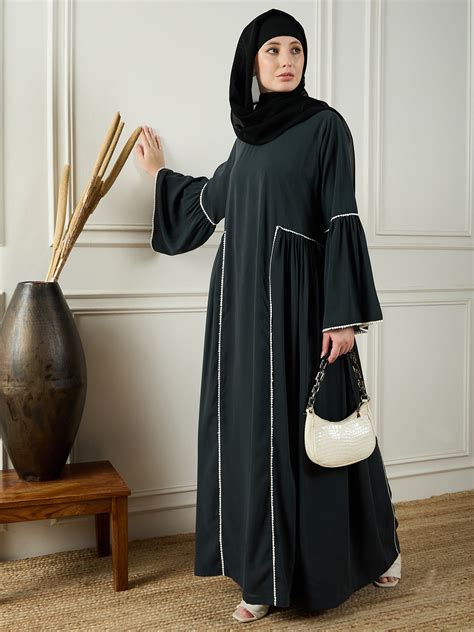 Nabia Lace Work Abaya with Black Georgette Hijab