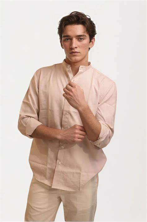 Dusty-Pink Mandarin Collar Full-Hand Shirt – Fiozz