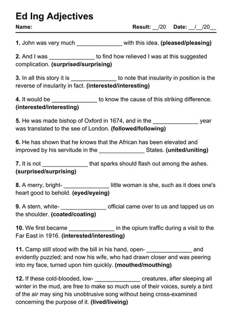 101 Printable Ed Ing Adjectives PDF Worksheets with Answers - Grammarism