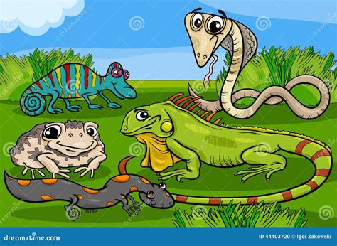 Reptiles And Amphibians Group Cartoon Stock Vector - Image: 44403720