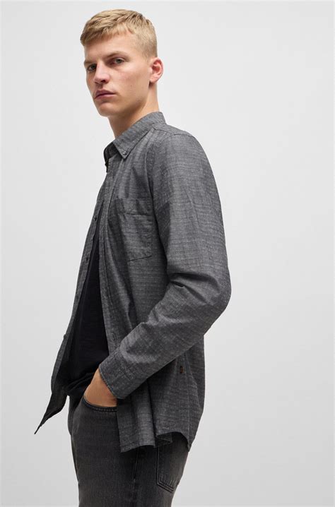 BOSS - Button-down regular-fit shirt in cotton dobby - Black