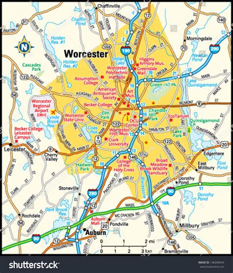 Worcester Massachusetts Area Map Stock Vector (Royalty Free) 146090045 ...