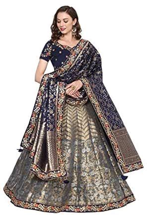 Buy IOJO FASHION Women's Ethnic Indian Bridal Wear Brocade Lehenga ...