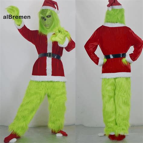 ALB_ 1Set Grinch Costume Realistic Breathable Hilarious Halloween Green ...