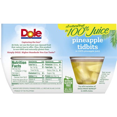 Dole Pineapple Tidbits Nutrition Facts | Besto Blog