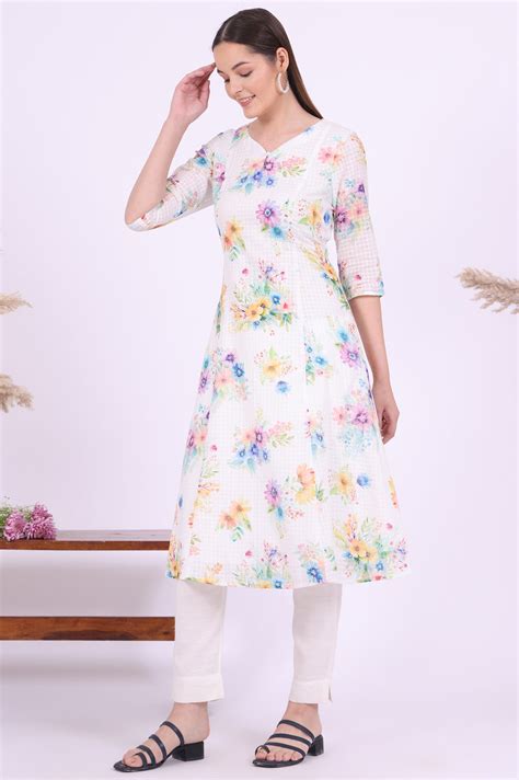 Buy White Printed A-Line Pure Cotton Kurta Online for Woman | Shop for ...