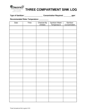 2015-2026 Form MI Three Compartment Sink Log - Oakland County - Blank ...