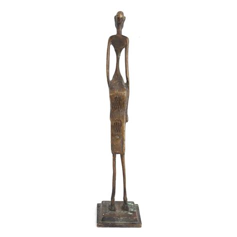 Brass Statue Of Elongated Tall African Tribesman Figurine