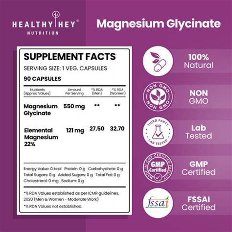 HealthyHey Nutrition High Absorption Magnesium Glycinate, 550mg, 90 ...