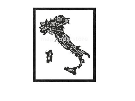 Black and White Italy Map Print: Italian Regions Travel Art - Etsy