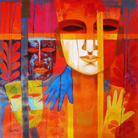 "Nautanki Series 1": Orange Red Acrylic Painting by Chaitali Mukherjee ...