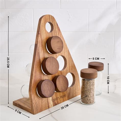 Buy Chefs Pride Bristol Set of 6 Glass Spice Jars with Acacia Wood ...