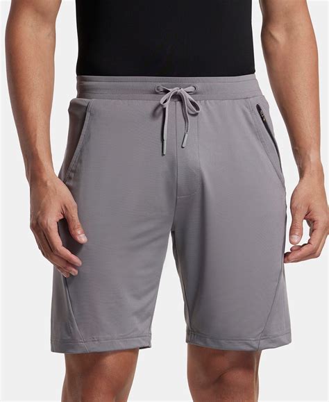 Buy Microfiber Elastane Stretch Solid Shorts with Zipper Media Pocket ...