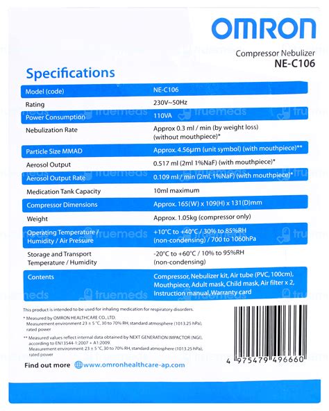 Omron Ne C106 White Compressor Nebulizer 1 - Uses, Side Effects, Dosage ...