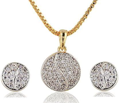 Buy SKN Silver and Golden American Diamond Alloy Pendant Set with Box ...