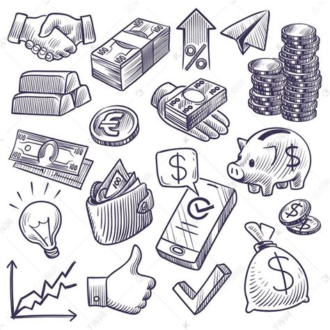 货币和银行业务素描。素材图片免费下载-千库网