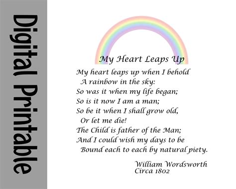 William Wordsworth. My Heart Leaps up Poem. Calligraphy Font. Digital ...