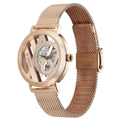 Titan Purple Abstract Quartz Analog Rose Gold Stainless Steel Strap fo ...