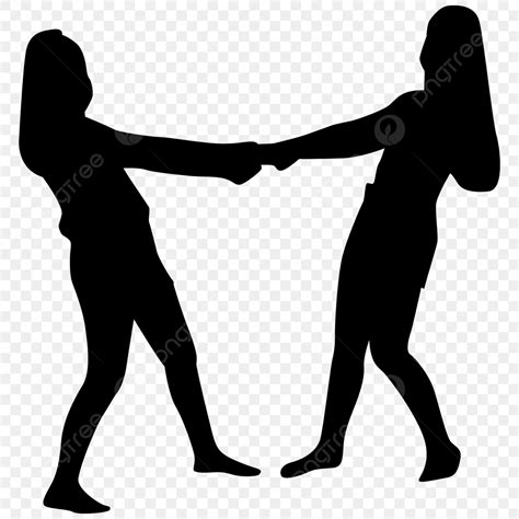 Two Girls Holding Hands Silhouette