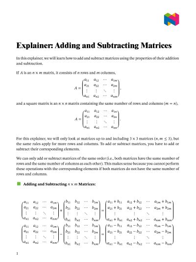 Matrices Addition and Subtraction Worksheet 的图像结果