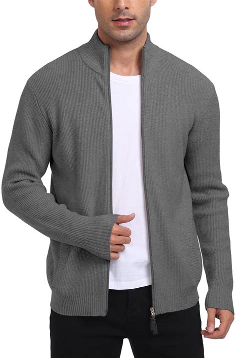 Aiyino Men's Cardigan Sweaters Full Zip Up Stand Collar Slim Fit Casual ...