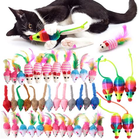 Amazon.com : 80 Pcs Assorted Cat Mouse Toys Bulk Mice Cat Toys Furry ...