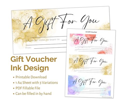 Buy Gift Voucher Printable Template With Coloured Ink Design. PDF & PNG ...