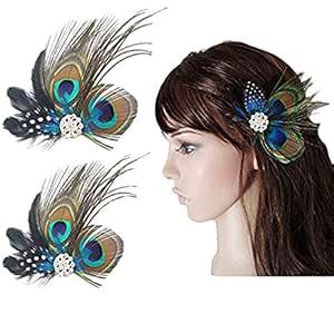 Comidox Set of 2 Butterfly Peacock Feather Hair Clip Pins with ...