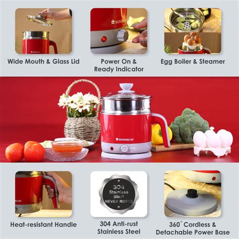 Wonderchef Luxe Multicook Kettle Red 1.2 Litre | Kitchen Appliance ...