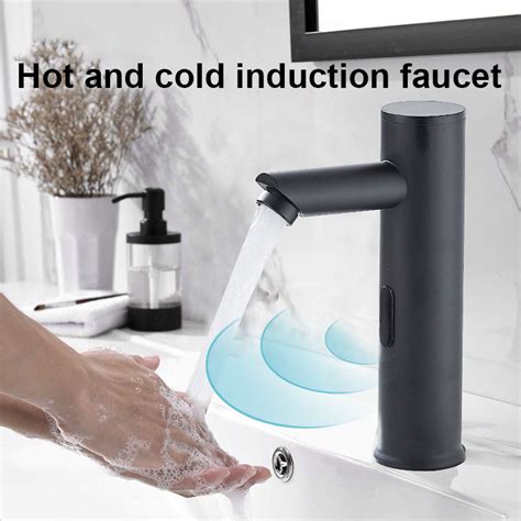 Copper Automatic Sensor Faucet Basin Single Cold Black Faucet Hot Smart Sensor Infrared Hand ...