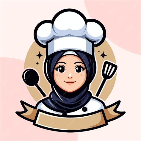 Vector cute and happy muslim female chef wearing hijab | Premium Vector